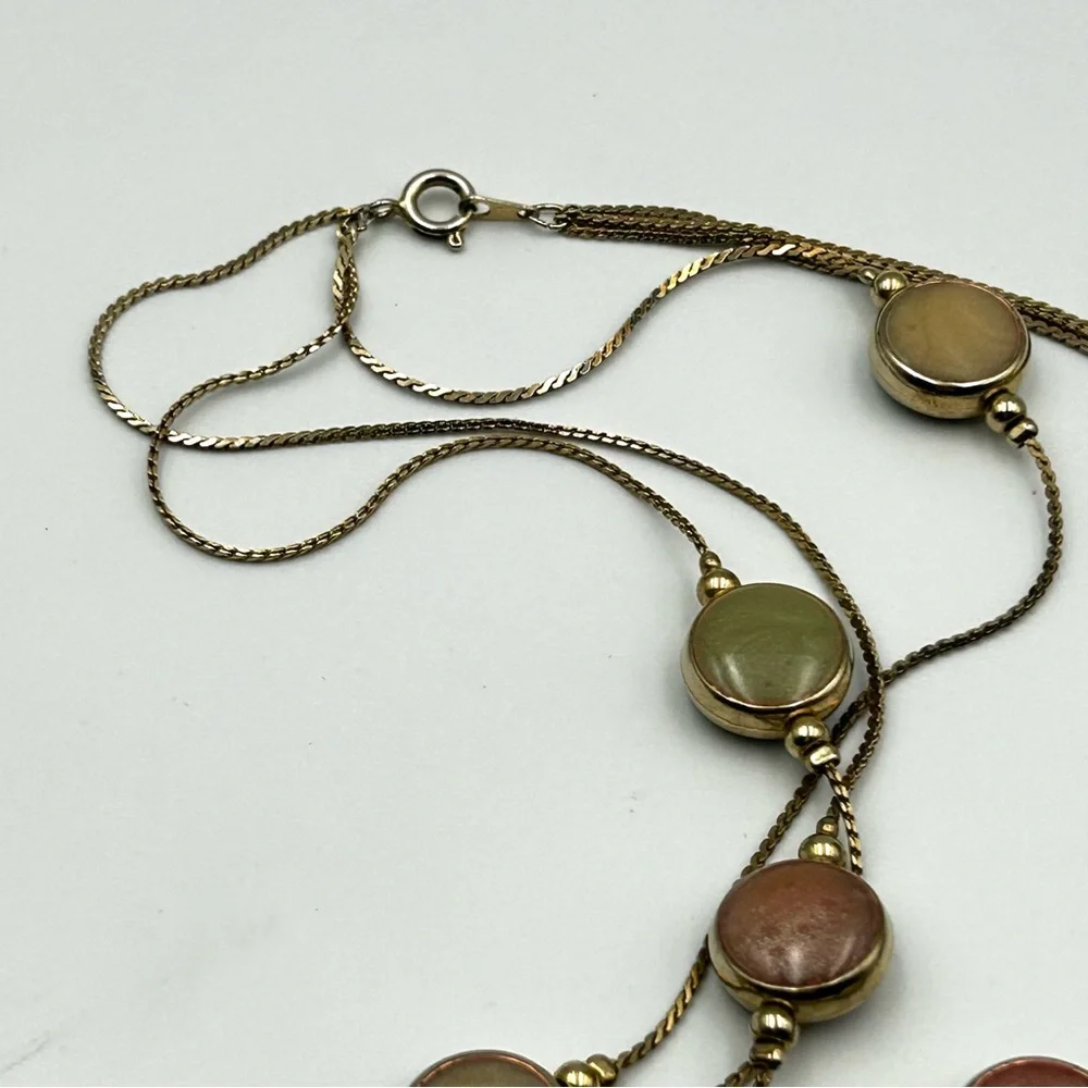 Vintage Multi-Strand Goldtone Necklace Earth Tone Pearlized Colored Beads Boho